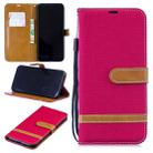 Color Matching Denim Texture Leather Case for Xiaomi Redmi Note 7, with Holder & Card Slots & Wallet & Lanyard (Red) - 1