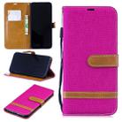 Color Matching Denim Texture Leather Case for Xiaomi Redmi Note 7, with Holder & Card Slots & Wallet & Lanyard (Rose Red) - 1