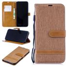 Color Matching Denim Texture Leather Case for Xiaomi Redmi Note 7, with Holder & Card Slots & Wallet & Lanyard (Brown) - 1