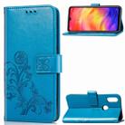 Lucky Clover Pressed Flowers Pattern Leather Case for Xiaomi Redmi Note 7, with Holder & Card Slots & Wallet & Hand Strap (Blue) - 1