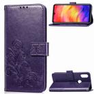 Lucky Clover Pressed Flowers Pattern Leather Case for Xiaomi Redmi Note 7, with Holder & Card Slots & Wallet & Hand Strap (Purple) - 1