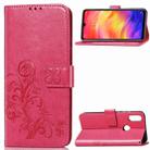 Lucky Clover Pressed Flowers Pattern Leather Case for Xiaomi Redmi Note 7, with Holder & Card Slots & Wallet & Hand Strap (Rose Red) - 1