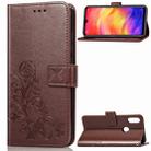 Lucky Clover Pressed Flowers Pattern Leather Case for Xiaomi Redmi Note 7, with Holder & Card Slots & Wallet & Hand Strap (Brown) - 1