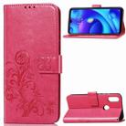 Lucky Clover Pressed Flowers Pattern Leather Case for Xiaomi Play, with Holder & Card Slots & Wallet & Hand Strap (Rose Red) - 1