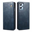 Oil Wax Crazy Horse Texture Leather Phone Case For Xiaomi Redmi Note 11T Pro+ / Note 12 T Pro / Poco X4 GT (Blue) - 1