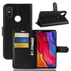 Litchi Texture Horizontal Flip Leather Case for Xiaomi Mi 8 SE, with Wallet & Holder & Card Slots (Black) - 1