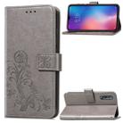 Lucky Clover Pressed Flowers Pattern Leather Case for Xiaomi Mi 9, with Holder & Card Slots & Wallet & Hand Strap(Grey) - 1