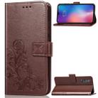 Lucky Clover Pressed Flowers Pattern Leather Case for Xiaomi Mi 9, with Holder & Card Slots & Wallet & Hand Strap(Brown) - 1