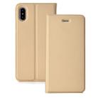 Ultra-thin Pressed Magnetic Card TPU+PU Leather Case for iPhone X / XS, with Card Slot & Holder (Gold) - 1