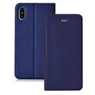 Ultra-thin Pressed Magnetic Card TPU+PU Leather Case for iPhone X / XS, with Card Slot & Holder (Blue) - 1