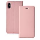 Ultra-thin Pressed Magnetic Card TPU+PU Leather Case for iPhone X / XS, with Card Slot & Holder (Rose Gold) - 1