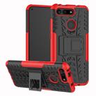 Tire Texture TPU+PC Shockproof Phone Case for Huawei Honor V20, with Holder (Red) - 1