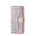 Laser Glitter Powder Matching Crocodile Texture Horizontal Flip Leather Case for Galaxy A50, with Card Slots & Holder (Silver) - 2