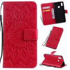 Pressed Printing Sunflower Pattern Horizontal Flip PU Leather Case for Vivo Y93 / Y91 / Y95, with Holder & Card Slots & Wallet & Lanyard (Red) - 1