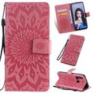 Pressed Printing Sunflower Pattern Horizontal Flip PU Leather Case for Huawei Nova 5i / P20 Lite (2019), with Holder & Card Slots & Wallet & Lanyard (Pink) - 1