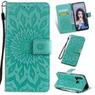 Pressed Printing Sunflower Pattern Horizontal Flip PU Leather Case for Huawei Nova 5i / P20 Lite (2019), with Holder & Card Slots & Wallet & Lanyard (Green) - 1