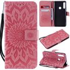 Pressed Printing Sunflower Pattern Horizontal Flip PU Leather Case for Huawei P Smart Z / Y9 Prime (2019), with Holder & Card Slots & Wallet & Lanyard (Pink) - 1