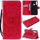 Pressed Printing Sunflower Pattern Horizontal Flip PU Leather Case for Huawei P Smart Z / Y9 Prime (2019), with Holder & Card Slots & Wallet & Lanyard (Red) - 1