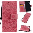 Pressed Printing Sunflower Pattern Horizontal Flip PU Leather Case for Galaxy Note 10, with Holder & Card Slots & Wallet & Lanyard (Pink) - 1