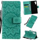Pressed Printing Sunflower Pattern Horizontal Flip PU Leather Case for Galaxy Note 10, with Holder & Card Slots & Wallet & Lanyard (Green) - 1