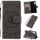 Pressed Printing Sunflower Pattern Horizontal Flip PU Leather Case for Galaxy Note 10, with Holder & Card Slots & Wallet & Lanyard (Grey) - 1