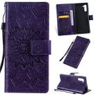 Pressed Printing Sunflower Pattern Horizontal Flip PU Leather Case for Galaxy Note 10, with Holder & Card Slots & Wallet & Lanyard (Purple) - 1