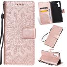 Pressed Printing Sunflower Pattern Horizontal Flip PU Leather Case for Galaxy Note 10, with Holder & Card Slots & Wallet & Lanyard (Rose Gold) - 1