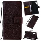 Pressed Printing Sunflower Pattern Horizontal Flip PU Leather Case for Galaxy Note 10, with Holder & Card Slots & Wallet & Lanyard (Brown) - 1