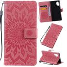 Pressed Printing Sunflower Pattern Horizontal Flip PU Leather Case for Galaxy Note 10+ / Note 10 Pro, with Holder & Card Slots & Wallet & Lanyard (Pink) - 1