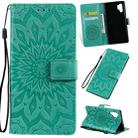 Pressed Printing Sunflower Pattern Horizontal Flip PU Leather Case for Galaxy Note 10+ / Note 10 Pro, with Holder & Card Slots & Wallet & Lanyard (Green) - 1