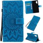 Pressed Printing Sunflower Pattern Horizontal Flip PU Leather Case for Galaxy Note 10+ / Note 10 Pro, with Holder & Card Slots & Wallet & Lanyard (Blue) - 1