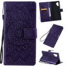 Pressed Printing Sunflower Pattern Horizontal Flip PU Leather Case for Galaxy Note 10+ / Note 10 Pro, with Holder & Card Slots & Wallet & Lanyard (Purple) - 1