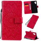 Pressed Printing Sunflower Pattern Horizontal Flip PU Leather Case for Galaxy Note 10+ / Note 10 Pro, with Holder & Card Slots & Wallet & Lanyard (Red) - 1