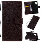 Pressed Printing Sunflower Pattern Horizontal Flip PU Leather Case for Galaxy Note 10+ / Note 10 Pro, with Holder & Card Slots & Wallet & Lanyard (Brown) - 1