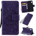 Pressed Printing Sunflower Pattern Horizontal Flip PU Leather Case for Galaxy A10e, with Holder & Card Slots & Wallet & Lanyard (Purple) - 1