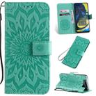 Pressed Printing Sunflower Pattern Horizontal Flip PU Leather Case for Galaxy A80, with Holder & Card Slots & Wallet & Lanyard (Green) - 1