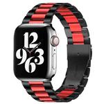 For Apple Watch Series 9&8&7 41mm / SE 3&SE 2&6&SE&5&4 40mm / 3&2&1 38mm Fold Buckle 3 Beads Stainless Steel Watch Band (Black Red)