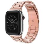 For Apple Watch Series 9&8&7 41mm / SE 3&SE 2&6&SE&5&4 40mm / 3&2&1 38mm Fold Buckle 3 Beads Stainless Steel Watch Band(Rose Gold)