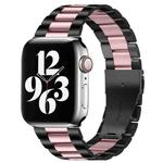 Fold Buckle 3 Beads Stainless Steel Watch Band For Apple Watch Ultra 49mm&Watch Ultra 2 49mm / Series 9&8&7 45mm / SE 3&SE 2&6&SE&5&4 44mm / 3&2&1 42mm(Black Pink)