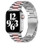 Fold Buckle 3 Beads Stainless Steel Watch Band For Apple Watch Ultra 49mm&Watch Ultra 2 49mm / Series 9&8&7 45mm / SE 3&SE 2&6&SE&5&4 44mm / 3&2&1 42mm(Silver Pink)
