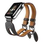 Kakapi for Apple Watch 42mm Fashionable Classical Double-buckle Cowhide Top Genuine Leather Watch Band(Black)