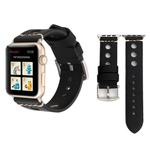 For Apple Watch Series 7 45mm / 6 & SE & 5 & 4 44mm / 42mm 3 & 2 & 1 Retro Hole Genuine Leather Wrist Watch Band(Black)