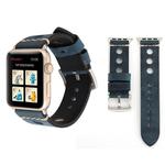 For Apple Watch Series 7 45mm / 6 & SE & 5 & 4 44mm / 42mm 3 & 2 & 1 Retro Hole Genuine Leather Wrist Watch Band(Blue)