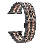 20mm Women Hidden Butterfly Buckle 7 Beads Stainless Steel Watch Band For Apple Watch 38mm(Black+Rose gold)