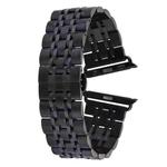 22mm Men Hidden Butterfly Buckle 7 Beads Stainless Steel Watch Band For Apple Watch 38mm(Black)