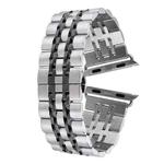 22mm Men Hidden Butterfly Buckle 7 Beads Stainless Steel Watch Band For Apple Watch 38mm(Silver+Black)