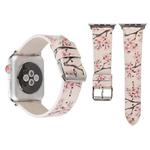 Fashion Plum Blossom Pattern Genuine Leather Wrist Watch Band for Apple Watch Series 3 & 2 & 1 38mm(White)