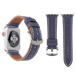 For Apple Watch Ultra 49mm / Series 8&7 45mm / SE 2&6&SE&5&4 44mm / 3&2&1 42mm Simple Fashion Genuine Leather Cowboy Pattern Watch Band(Dark Blue)