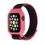 For Apple Watch Ultra 49mm / Series 8&7 45mm / SE 2&6&SE&5&4 44mm / 3&2&1 42mm Nylon Watch Band with Hook and Loop Fastener (Black Red)