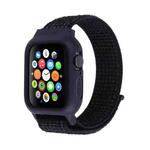 For Apple Watch Series 7 45mm / 6 & SE & 5 & 4 44mm / 3 & 2 & 1 42mm Nylon Watch Band with Hook and Loop Fastener (Black White)